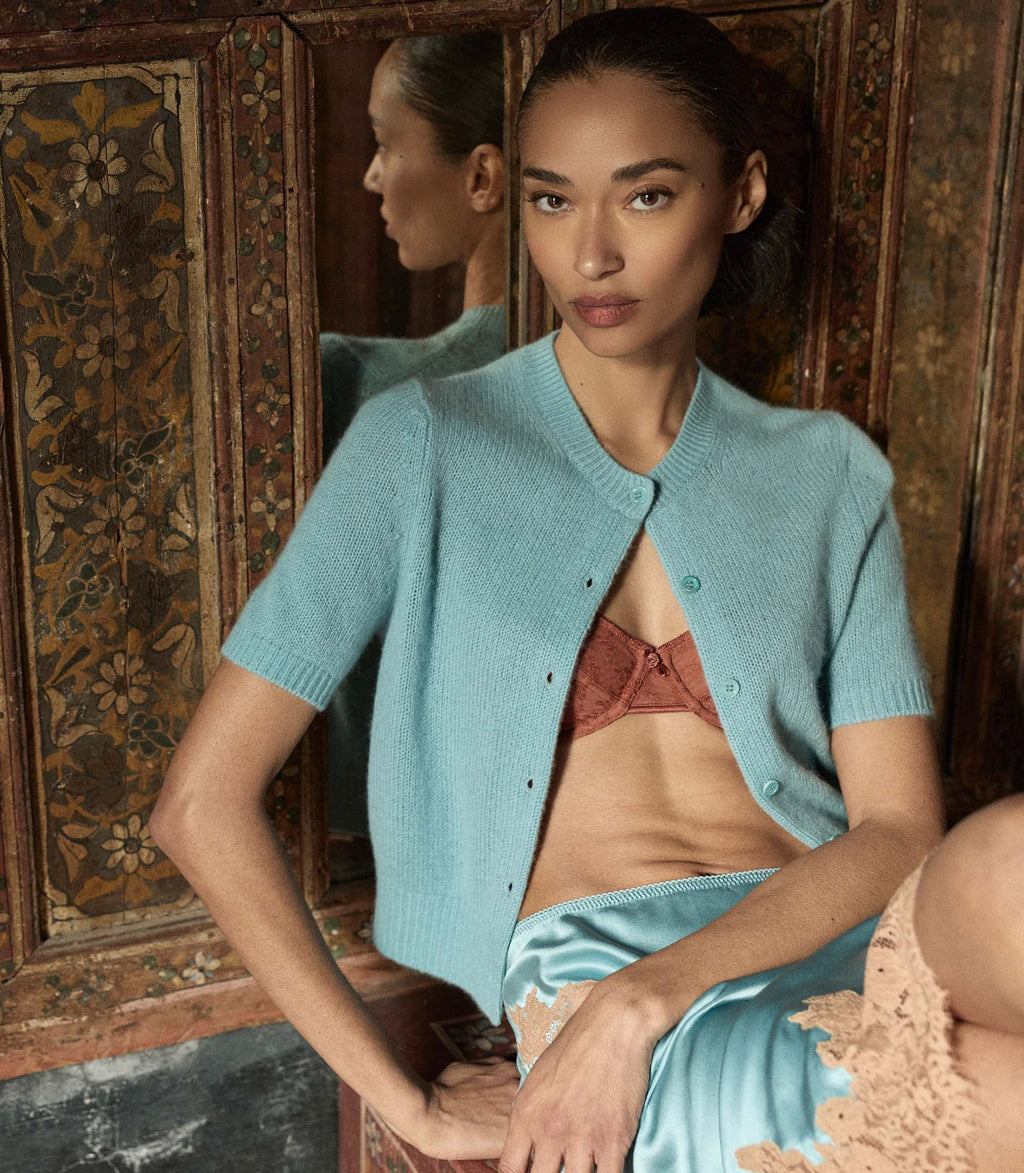Alesia Cashmere Cardigan in Deep Aquamarine - view 4