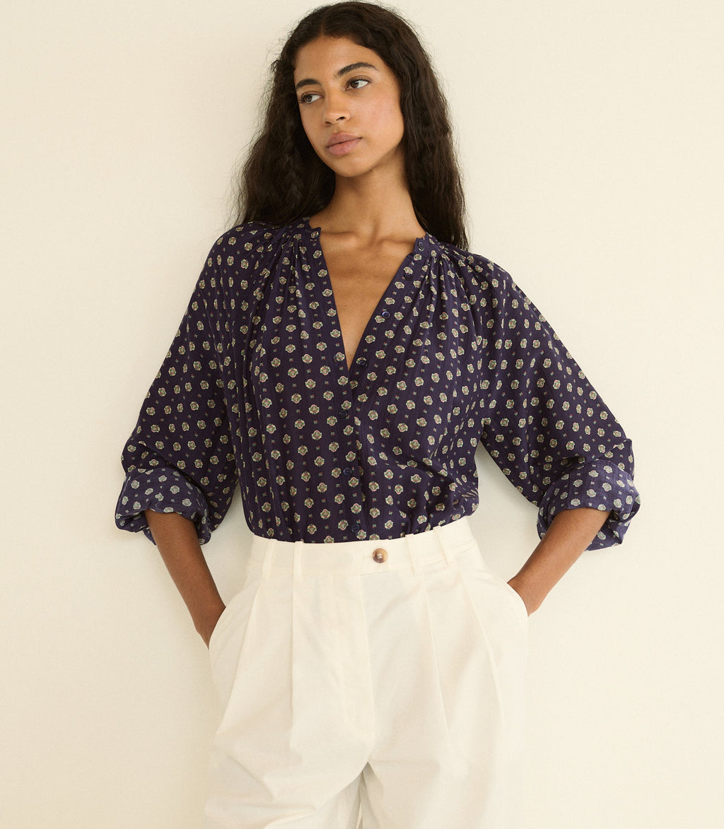 Julienne Top in Navy Cadiz Foulard - view 2