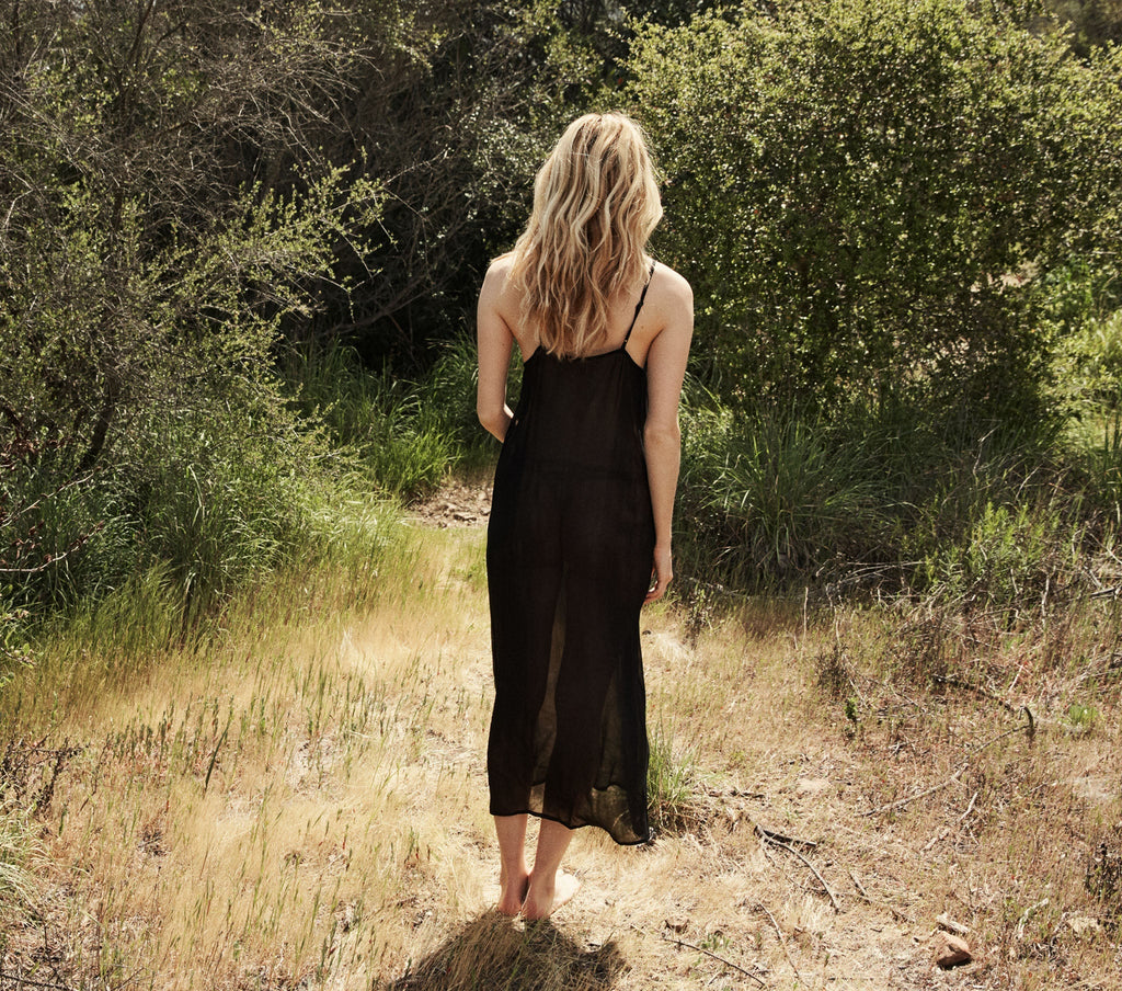 Long Deep V-Neck Slip in Black - view 9